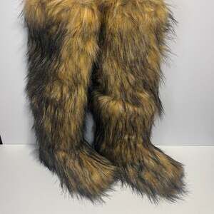 NEW Brown & black faux fur knee high boots Women's size 7.5,  19' tall , flat